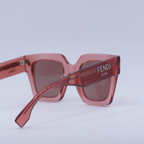 Fendi FE40101I 72S Sunglasses Transparent Coral Square Frame, Bordeaux Lenses - Picture 5 of 11